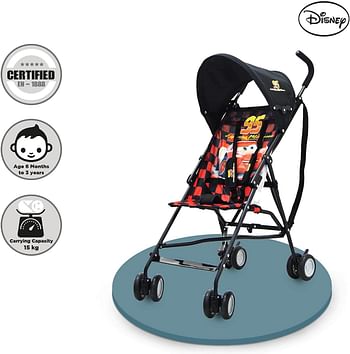 Disney Car Lightning McQueen Lightweight Buggy Stroller - 3-36 Months Rear Breaks, Shoulder Strap - Red,Black