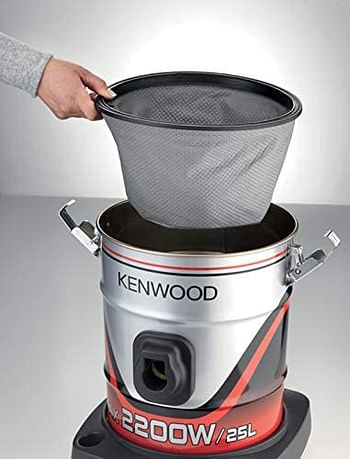 Kenwood 2200W DRUM VACUUM CLEANER, 25 Litre Capacity VDM60.000BR, Black/Red