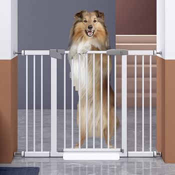 OKBUYNOW Dog Gate Pet Fence Extra Wide Easy Walk Thru Safety Gate with Auto Close for Indoor House Stairs Doorways (76-83 cm), White, safegate