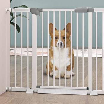 OKBUYNOW Dog Gate Pet Fence Extra Wide Easy Walk Thru Safety Gate with Auto Close for Indoor House Stairs Doorways (76-83 cm), White, safegate