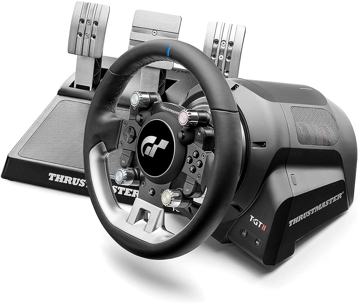 Thrustmaster T-GT II, Racing Wheel with Set of 3 Pedals, PS5, PS4, PC, Real-Time Force Feedback, Brushless 40-Watt Motor, Dual-Belt System, Magnetic Technology, Interchangeable Wheel (PS5) - Black/38 x 52.5 x 31 cm