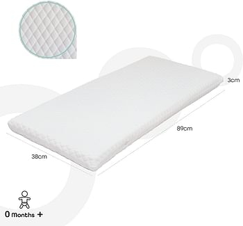 MOON baby quilted crib mattress - 100% breathable and washable, toddler mattress, removable cover. 0m+, White, Small Single