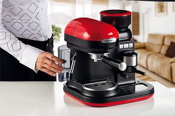 Ariete 1318 Moderna Espresso Machine With Integrated Coffee Grinder, For Coffee Beans And Ground Coffee, Milk Frothing Cappuccino Maker, 1 And 2 Cup Filter, 1080 W, 800 Cc-Red