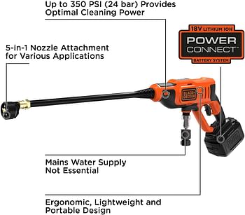 Black+Decker 1300W 100 Bar Electric Pressure Washer for Home, Garden & Cars BCPC18D1-GB - Black and orange/One size