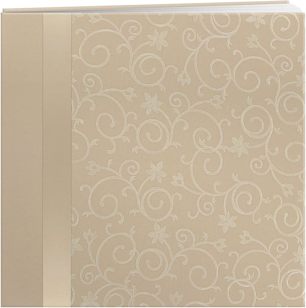 Pioneer MB10SR-W 12-Inch by 12-Inch Scroll Embroidery Fabric Postbound Album with Ribbon/Off white/12 x 12 Inch