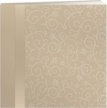 Pioneer MB10SR-W 12-Inch by 12-Inch Scroll Embroidery Fabric Postbound Album with Ribbon/Off white/12 x 12 Inch