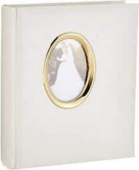 Pioneer WAF-46/G Photo Albums 200 Pocket Ivory Moire Cover Album with Gold Tone Oval Frame for 4 x 6-Inch Prints/Off white