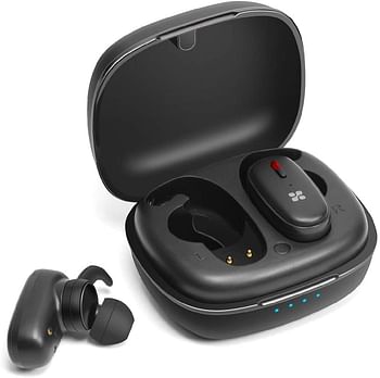 Promate True Wireless Earbuds, Premium Hi-Fi Stereo True Wireless Twin Bluetooth v5.0 Headphones with 470mAh Charging Case, Passive Noise Cancellation, Sweatproof and Built-In Mic, TruBlue-3 Black