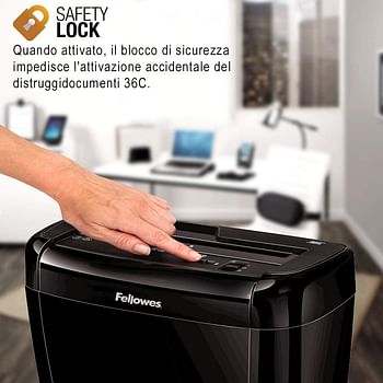 Fellowes Personal cross cut shredder Model - 36C with Safety Lock for Home Use, 6 Sheet shred capacity/Black