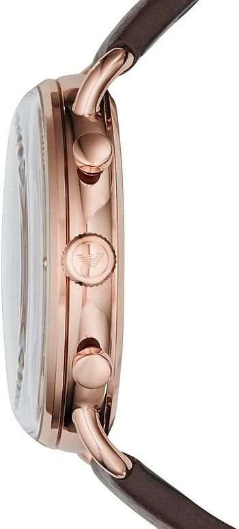 ساعة امبوريو ارماني AR11106 للرجال كوارتز، شاشة عرض تناظرية وحزام جلدي - بني