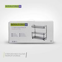 Royalford RF8294 3 Tiered Kitchen Dish Drainer Drying Rack, Multi-Purpose Draining Board with Drip Tray, Durable and Easy to Assemble/One Size/Silver