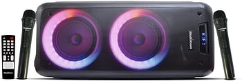 MediaCom MCI 525 Portable Party Speaker with Battery, Bluetooth and 2 Wireless Mics/Black/25 x 24.2 x 58 cm