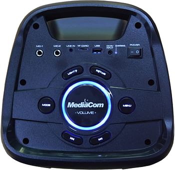 MediaCom MCI 525 Portable Party Speaker with Battery, Bluetooth and 2 Wireless Mics/Black/25 x 24.2 x 58 cm