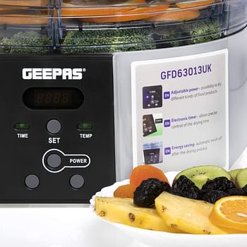 Geepas 520W Digital Food Dehydrator – Food Dryer With 5 Large Trays, Adjustable Temperature & Timer Settings, Ideal For Fruit, Healthy Snacks, Vegetables, Meats & Chili, Bpa-Free -/White/44 x 10 x 24 centimeters