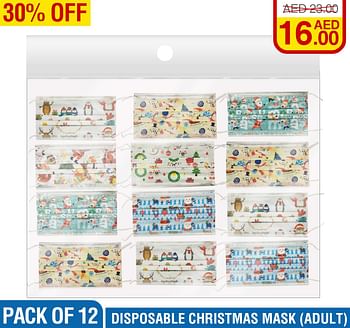 Sunbaby Christmask Disposable Mask pack of 12-Adult , Pack of 12/One Size/Multicolour