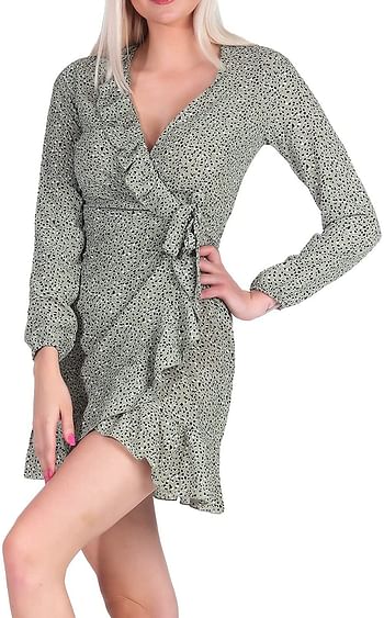 Only womens ONLCARLY L/S WRAP SHORT DRESS NOOS WVN Dress/(Green)Seagrass_16-6008 TCX/38