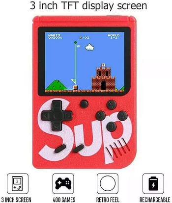 SUP Game Box Plus 400 in 1 Retro Games UPGRADED mini Portable Console Handheld Gift By PRIME TECH ™ (Red)