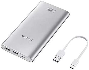 Samsung EB-P1100 Dual Port Powerbank, 10000 mAh - Silver - (Pack of 1)/10000 Milliamp Hours/Silver