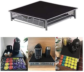 Coffee Pod Holder And Coffee Machine Stand Anti Vibration Non Slip Surface Mesh Drawer Rack For 36Pcs Dolce Gusto, Nespresso Espresso, K-Cup Capsules, Sky-Touch, Multi Color/34.2 x 33.2 x 7 cm