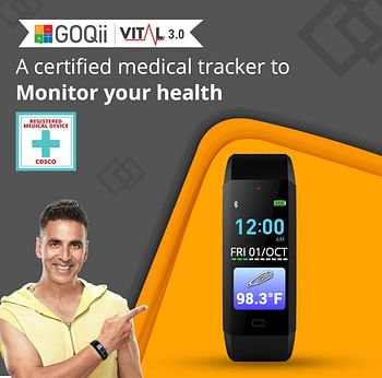 GOQii Vital 3.0 body temperature tracker with 3 months personal Coaching - Black