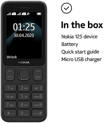 Nokia 125 2.4-inch SIM-free classic phone with Micro-USB charging and long-lasting battery (dual SIM), ergonomic keys, FM radio and Snake Xenzia/One Size/Black