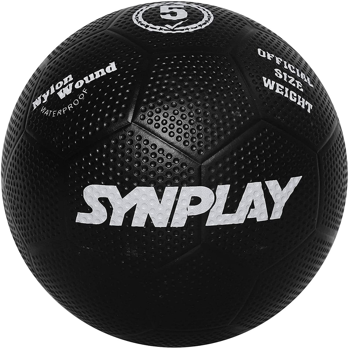 SYNPLAY Rubber Soccer Ball Dimpled Moulded Size 5 SS00130 -Black