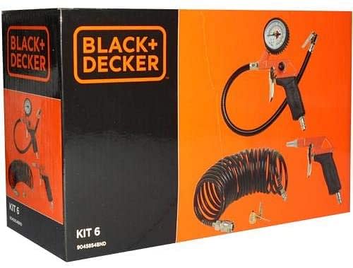 Air Tools Kit 6 pcs (Air Gun, Inflating Gun, 3 Nozzles, 5m Spiral Hose) BD-KIT-6 Black + Decker/One Size/Multicolour