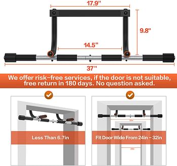CEAYUN Pull up Bar for Doorway, Portable Pullup Chin up Bar Home, No Screws Multifunctional Dip bar Fitness, Door Exercise Equipment Body Gym System Trainer/A. Black & Orange/One Size