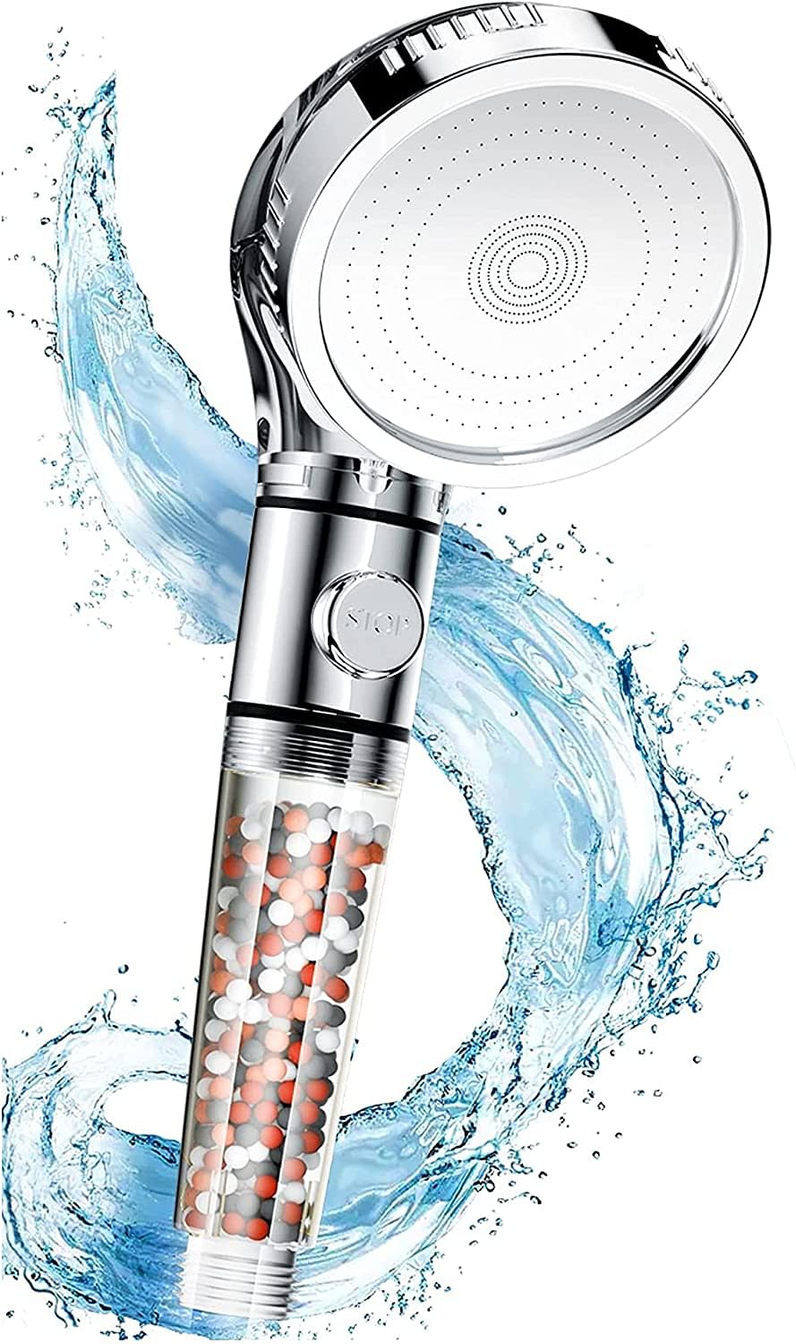 Sky Touch High Pressure Filtered Shower Head For Hard Water And Filtering Impurities, Hand Held Shower Head With Filter Balls, Shower Hose, Holder And Ptfe Tape For Dry Skin And Body Spa/Silver/One Size