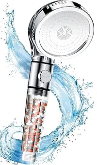 Sky Touch High Pressure Filtered Shower Head For Hard Water And Filtering Impurities, Hand Held Shower Head With Filter Balls, Shower Hose, Holder And Ptfe Tape For Dry Skin And Body Spa/Silver/One Size