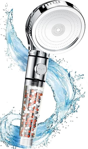 Sky Touch High Pressure Filtered Shower Head For Hard Water And Filtering Impurities, Hand Held Shower Head With Filter Balls, Shower Hose, Holder And Ptfe Tape For Dry Skin And Body Spa/Silver/One Size