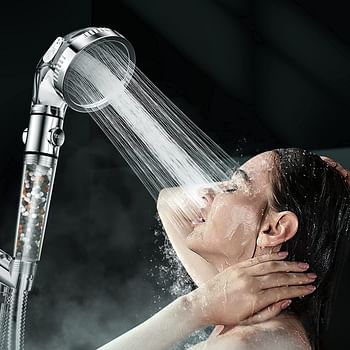 Sky Touch High Pressure Filtered Shower Head For Hard Water And Filtering Impurities, Hand Held Shower Head With Filter Balls, Shower Hose, Holder And Ptfe Tape For Dry Skin And Body Spa/Silver/One Size