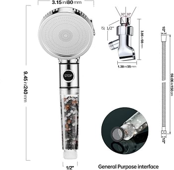 Sky Touch High Pressure Filtered Shower Head For Hard Water And Filtering Impurities, Hand Held Shower Head With Filter Balls, Shower Hose, Holder And Ptfe Tape For Dry Skin And Body Spa/Silver/One Size