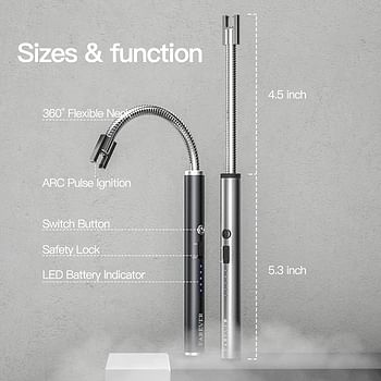 SKY-TOUCH Arc Lighter, Flameless Electronic Lighter with LED Battery Indicator, Rechargeable USB Lighter Wind & Weatherproof Lighter for Kitchen, Barbecue, Candles, Fireworks, Gas Stove