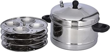 Royalford Stainless Steel Idly Cooker 4L 4 Racks 16 Idlis, Induction Compatible & Dishwasher Safe, Food Grade Material Heat Resistant Handle & Steam Vent RF9977