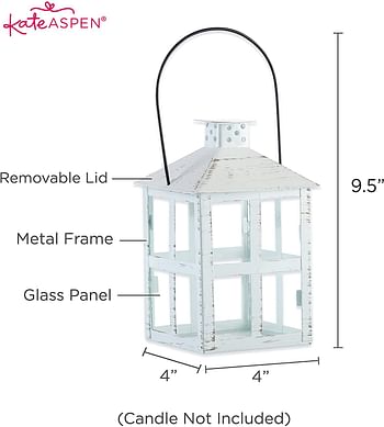 Kate Aspen 7.5 Inch White Vintage Distressed Rustic Candle Holder Decorative Lantern, Wedding Decoration, Centerpiece, Home Décor/Vintage White Distressed Lantern Large/White