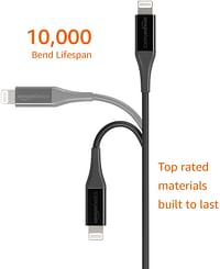 Lightning to USB Cable - Advanced Collection, MFi Certified Apple iPhone Charger, Black, 6-Foot (Durability Rated 10,000 Bends)