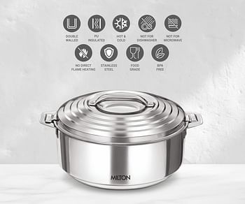 Milton Thermosteel Galaxia Casserole Steelplain 3.3 Liters 3500 ml - Silver