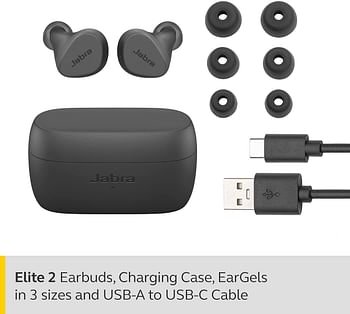 Jabra Elite 2 In Ear Wireless Bluetooth Earbuds – Noise Isolating True Wireless buds with 2 built-in Microphones, Rich Bass, Customizable Sound and Alexa Built-in (Android Only)- Dark Grey/One size