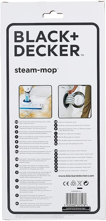 Black+Decker Steam Mop Replacement Pads, Pack of 2 - FSMP20-XJ/White