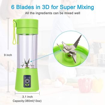 La Hestiare Portable Blender, Personal Size Blender Shakes and Smoothies, Mini Juicer Cup USB Rechargeable, Handheld Travel Blender Fruit Mixer 380ml (Green)