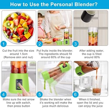 La Hestiare Portable Blender, Personal Size Blender Shakes and Smoothies, Mini Juicer Cup USB Rechargeable, Handheld Travel Blender Fruit Mixer 380ml (Green)