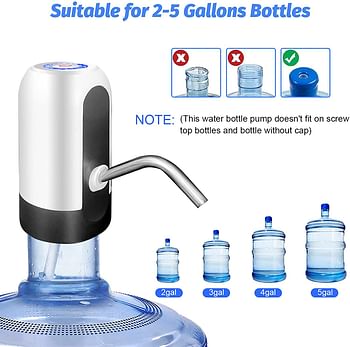 SKY-TOUCH 5 Gallon Water Bottle Pump, USB Charging Portable Electric Water Pump for for for 2-5 Gallon Jugs USB Charging Portable Water Dispenser for Office, Home, Camping, Kitchen and etc. White/One Size