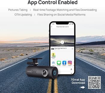 70mai Dash Camera for Cars, 1080P, 130° Wide Angle, Built-in WiFi Dash Cam, Emergency Recording, APP Control Dashboard, Car Camera Recorder with Night Vision, G-Sensor, Car DVR, HBV00000HE474 /Gray/One Size