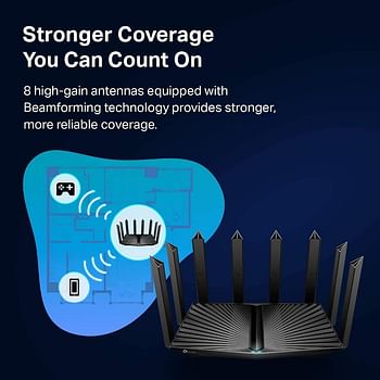 TP-Link AX6600 Tri-Band Gigabit Wi-Fi 6 Router, WiFi Speed up to 4804Mbps/5GHz+1201Mpbs/5GHZ+574Mbps/2.4GHz, 1×2.5 Gbps+4×1 Gbps LAN Ports, Ideal for Gaming Xbox/PS4/Steam&4K/8K, OneMesh(Archer AX90)-Black