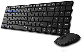 RAPOO Wireless Keyboard and Mouse Combo 9300M Multimode Connection 3.0/4.0/2.4 GHz World's Ultra Slim English Arabic Keyboard and Mouse Black /One Size