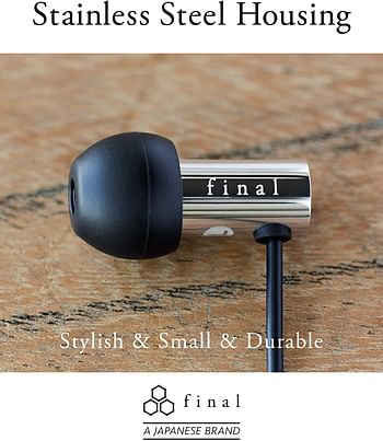 final E3000 in-Ear Headphones, Hi-Fi Sound Quality, Hires Certified, Award Winning, Stainless Steel Housing, 3.5mm Standard Plug, Natural Sound with Extended Bass, Designed in Japan -/Black