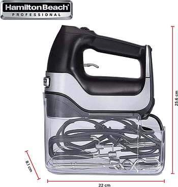 Hamilton Beach Professional 7-Speed Electric Hand Mixer with Digital Display, Quiet DC Motor, Beater, Whisk, Dough Hook, Snap-On Storage Case, 200 watts, Black, 62655-SA /Black/One Size