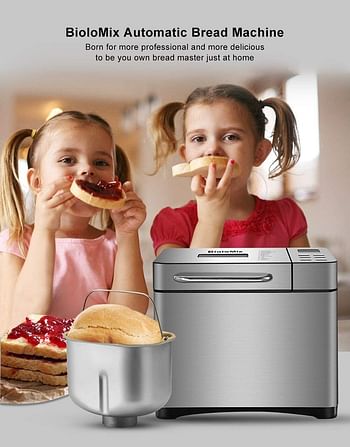 Biolomix Stainless Steel 1KG 17-in-1 Automatic Bread Maker 650W Programmable Bread Machine with 3 Loaf Sizes Fruit Nut Dispenser