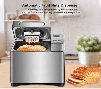 Biolomix Stainless Steel 1KG 17-in-1 Automatic Bread Maker 650W Programmable Bread Machine with 3 Loaf Sizes Fruit Nut Dispenser